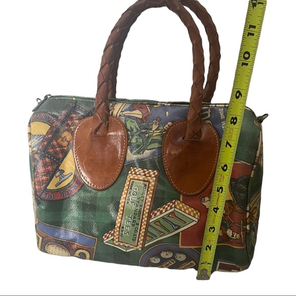 Vtg Nordic House Design Novelty Golf Theme Braided Leather Handles Trim SATCHEL - Picture 7 of 13